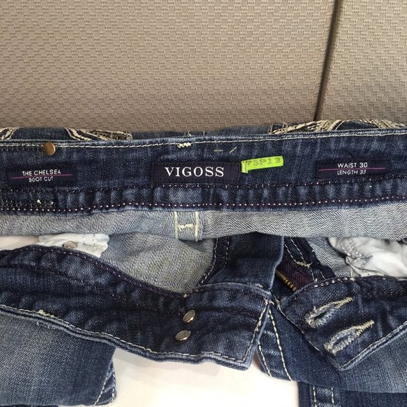 Vigoss The Chelsea Jeans Size 30x33 Boot Cut Embellished Denim Low Rise - Picture 3 of 12